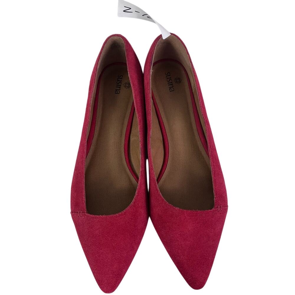 Susina Flats Shoes Womens 10 M Red Pointed Toe Ballet Suede Leather Feminine